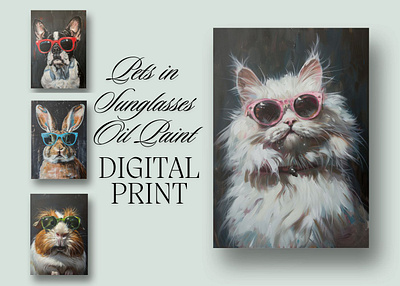 Pets in Sunglasses Oil Paint Digital Print