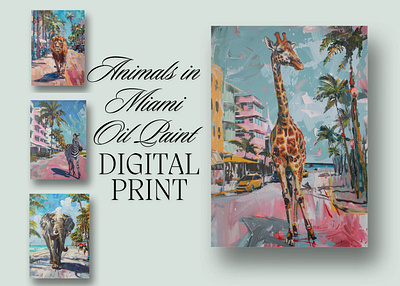 Animals in Miami Oil Paint Digital Print