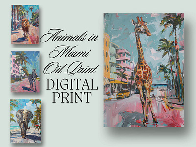 Animals in Miami Oil Paint Digital Print
