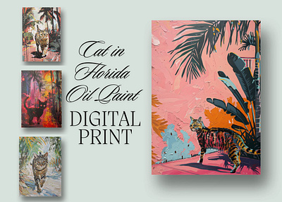 Cat in Florida Oil Paint Digital Print