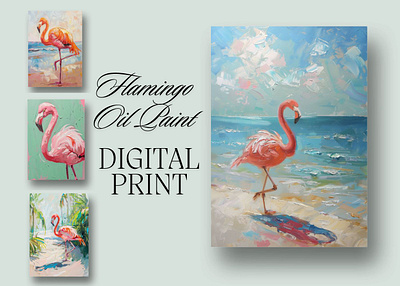 Flamingo Oil Paint Digital Print