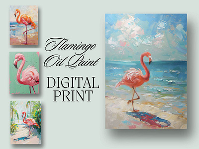 Flamingo Oil Paint Digital Print