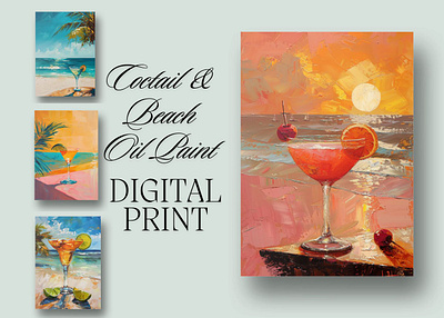 Coctail & Beach Oil Paint Digital Print