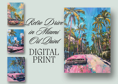 Retro Drive in Miami Digital Print