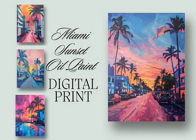 Miami Sunset Oil Paint Digital Print