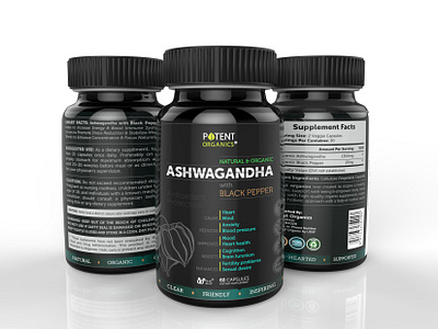 Potent Organics Ashwagandha Packaging 3d branding graphic design logo packaging design rendering