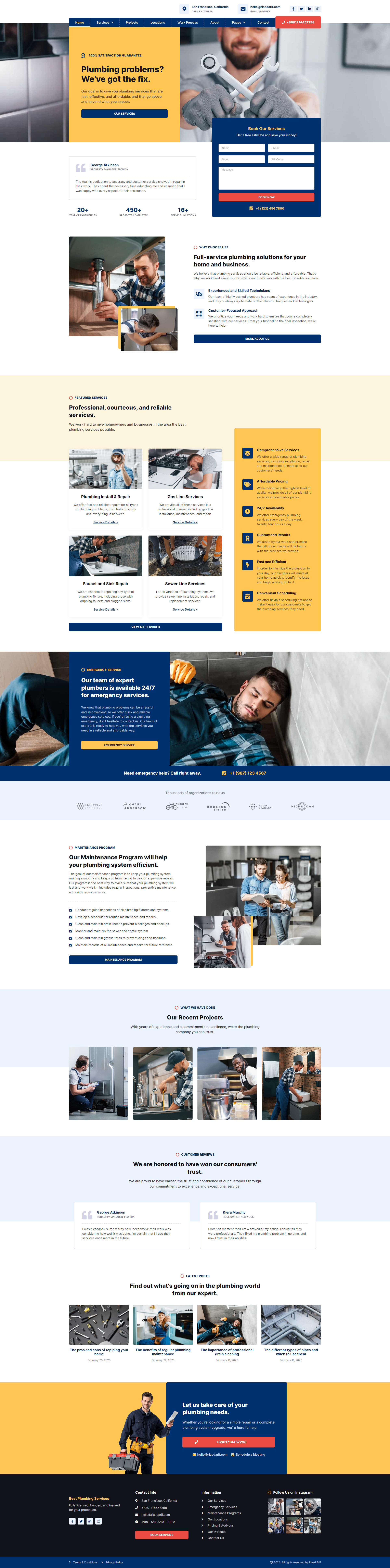 Plumbing Services Website Design | WordPress construction website dribbblers handyman website home repair website landing page mechanic website plumber website plumbing website renovation website repair website riaad arif ui ux ux web web app web design web development website wordpress wordpress design
