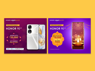 HONOR 90 Mobile ads design for Amazon discount diwali mobile photoshop