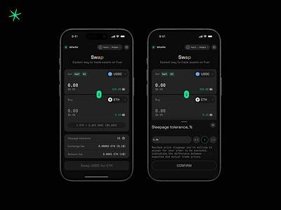 Swap UI for SPARKFI crypto ethereum fuelvm interfacedesign ios mobile ui uxui web3