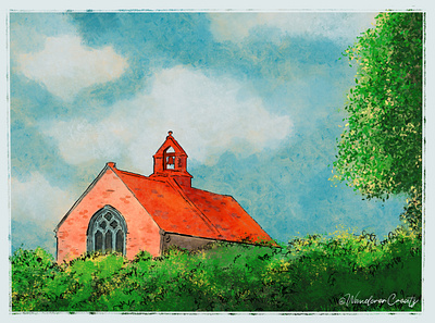 Old church in line and wash watercolour style design digitalart digitalillustration digitalwatercolour greetingscard illustration lineandwashart posterart procreateart procreateillustration