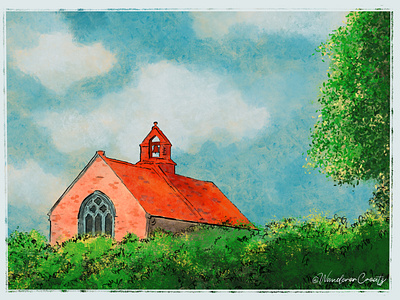 Old church in line and wash watercolour style design digitalart digitalillustration digitalwatercolour greetingscard illustration lineandwashart posterart procreateart procreateillustration