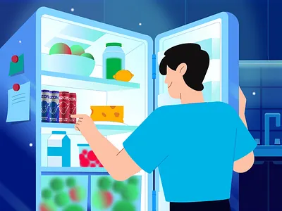 Guy in the kitchen character guy in the kitchen illustration in the evening in the kitchen man people vector