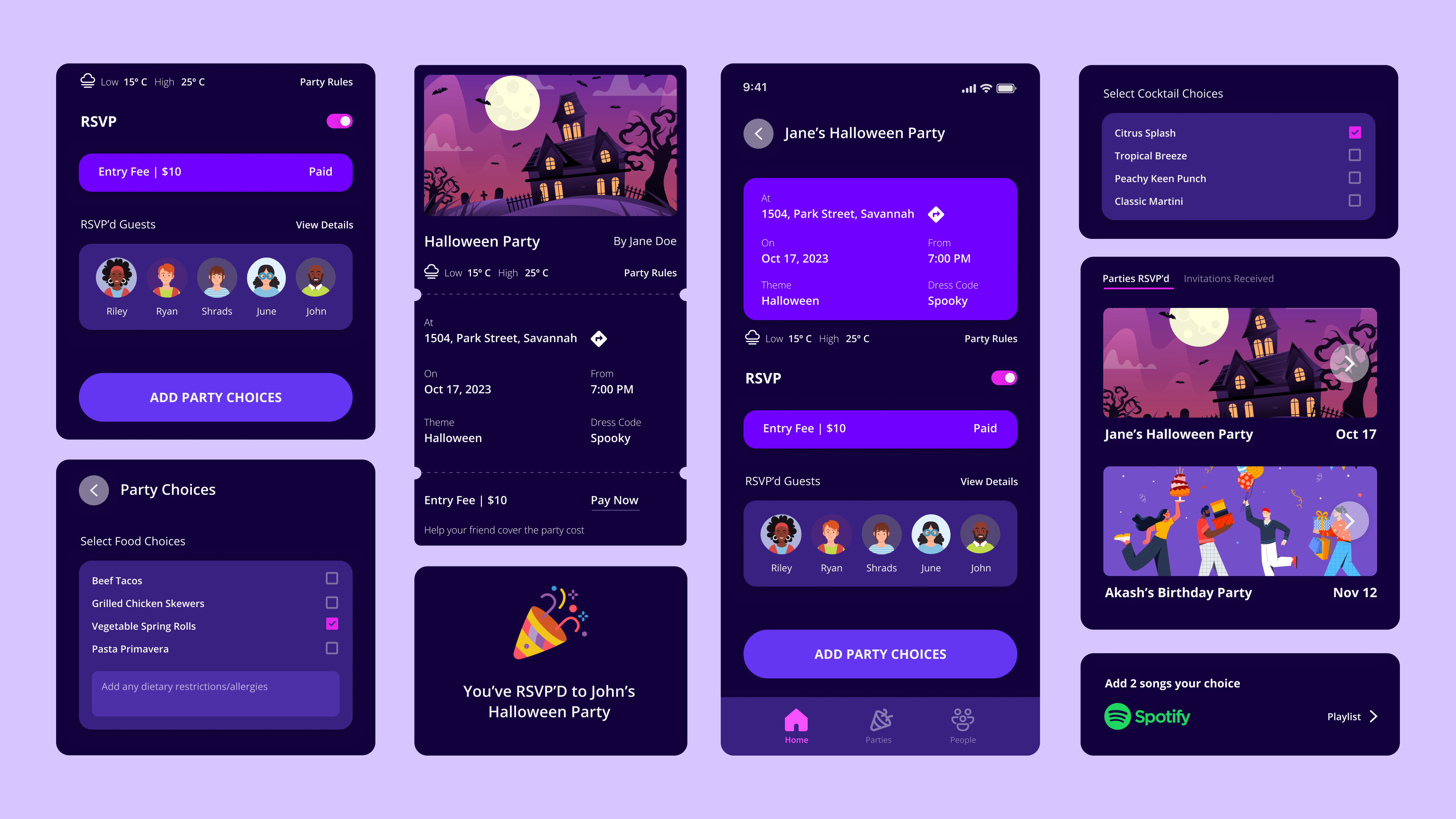Example of Vybe houseparty planning App