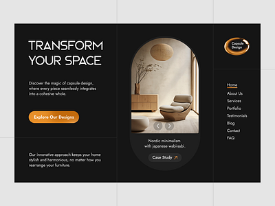 Capsule Design Hero Section: Seamless Interiors clean design homedecor homedesign interior minimalistic ui web