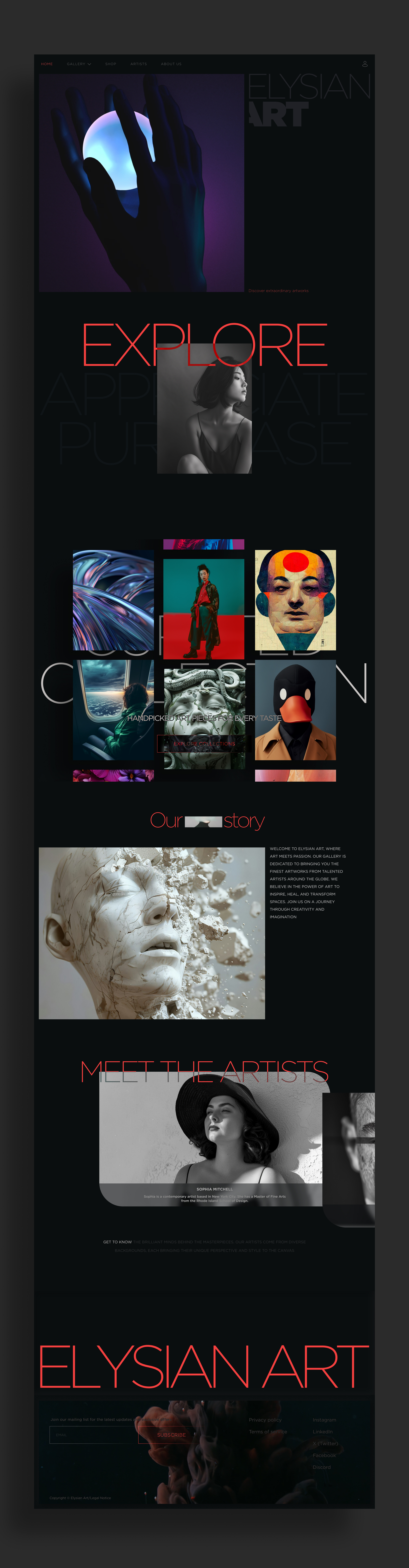 Digital art gallery web design + Prototype_Concept 3d aesthetic agency animation art dark design figma gallery graphic design modern motion graphics portfolio prototype saas sleek ui ux webdesign website