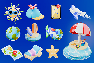 Summer Holiday 3d Icons Pack 3d icons beach design graphic design holiday icon icons bundle illustration summer travelling ui ux
