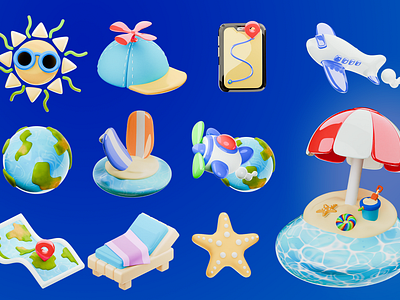 Summer Holiday 3d Icons Pack 3d icons beach design graphic design holiday icon icons bundle illustration summer travelling ui ux