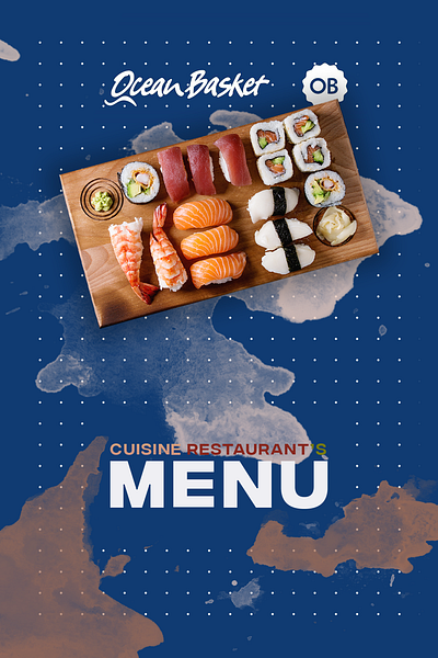 Catering menu for cuisine restaurant brand indentity branding cuisine fish food graphic design meal menu ocean oceanbasket restaurant salmon shrimp sushi