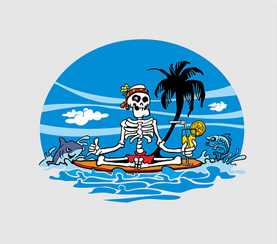 beachy vibe beach coctail enjoy graphic design life palm shark skull style surf