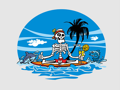 beachy vibe beach coctail enjoy graphic design life palm shark skull style surf