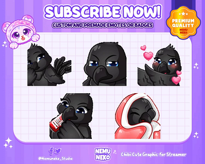 🐦‍⬛Special Commission Chibi Raven Animated Emotes🐦‍⬛ animation branding chibi emotes cute emotes design graphic design illustration streamer twitch emotes