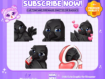 🐦‍⬛Special Commission Chibi Raven Animated Emotes🐦‍⬛ animation branding chibi emotes cute emotes design graphic design illustration streamer twitch emotes