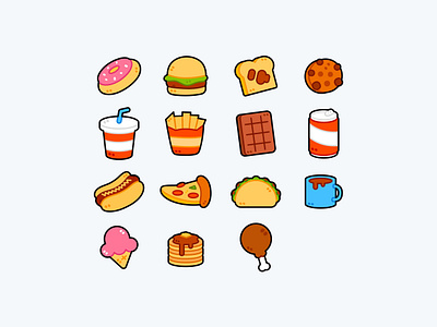 Fast Food Collection! assets burger cocolate collection cookie donuts fast food fried chicken hotdogs ice cream icon pancake pizza soda tacos vector