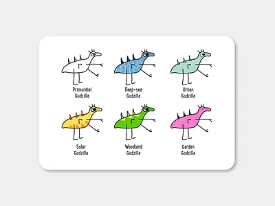 Taxonomy of Godzillas — cute stickerpack cute design funny godzilla graphic design illustration messenger sticker sticker pack stickers