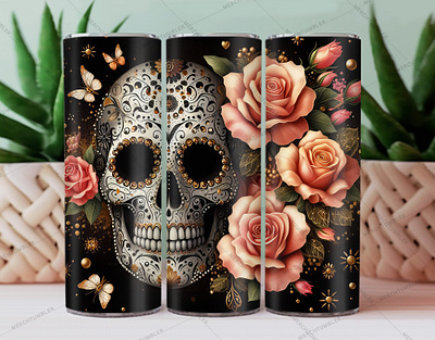 Floral Skull Skinny Tumbler Wrap 20 oz tumbler design 30 oz tumbler design color image custom tumbler design tumbler floral art floral design floral tumbler illustration photography seamless tumbler skinny tumbler skull template sublimation tumbler design tumbler sublimation tumbler template tumbler warp vector art