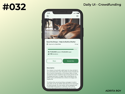 Daily UI 032 - Crowdfunding charity crowdfunding dailychallenge dailyui dailyui 32 design donation figma mobile product design ui uiux ux