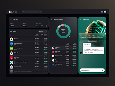 Finance Virtual Assistant Dashboard & Chatbot user friendly design