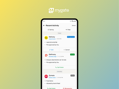 MyGate Activity screen redesign activity gate security mobile app mygate notifications