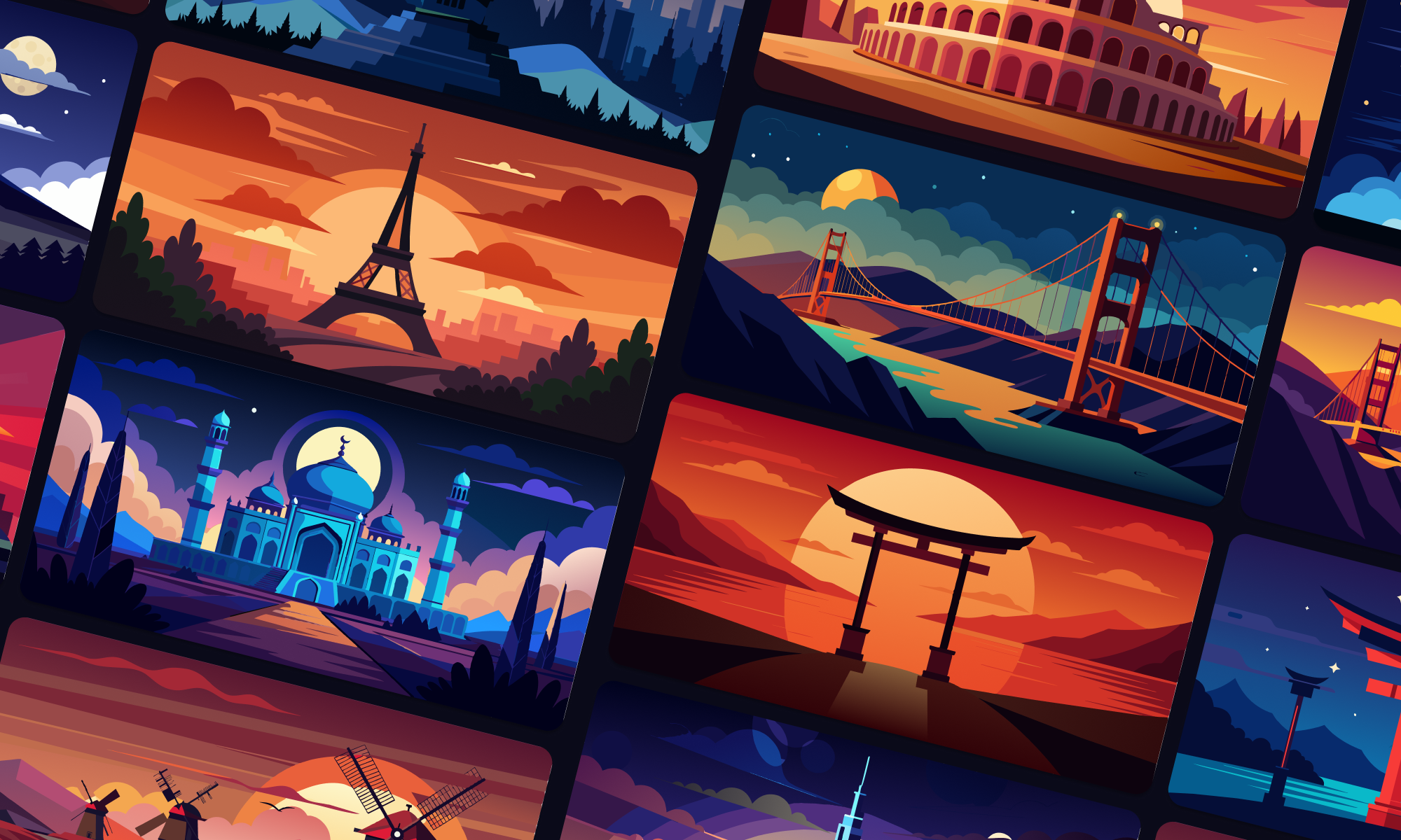 Landmark landscape illustration art dark design digital art graphic design illustration landmark landscape night sky sun sunset travel ui vector