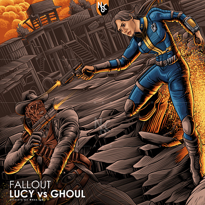 FALLOUT LUCY vs GHOUL apparel battle character clothing clothing brand console fallout fallout 4 fanart fight film game ghoul illustration lucy merchendise movie ps5 series versus