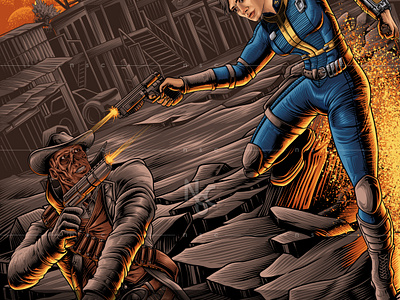 FALLOUT LUCY vs GHOUL apparel battle character clothing clothing brand console fallout fallout 4 fanart fight film game ghoul illustration lucy merchendise movie ps5 series versus