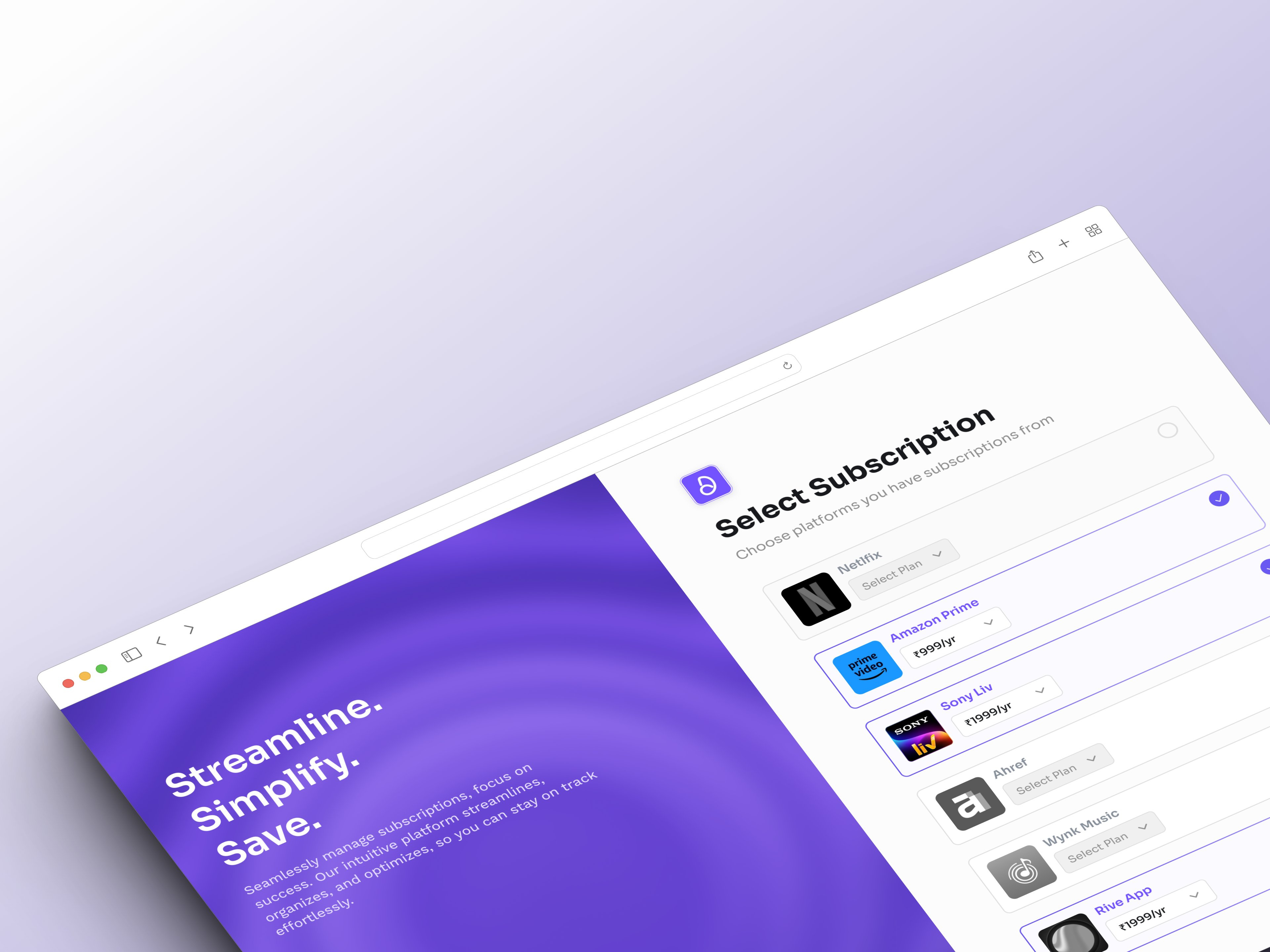 Onboarding Flow for Web durgesh ray onboarding flow select subscriptions screen signup flow subscription selection subscription tracker web web interface web onboarding web ui webapp