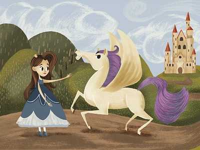 princess and pegasus illustration illustration illustrator ilustratrionforkids procreate