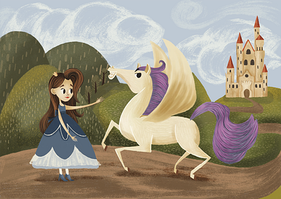 princess and pegasus illustration illustration illustrator ilustratrionforkids procreate