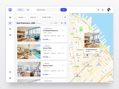 Real Estate Rental UI with Map Integration app design figma ui ux webdesign