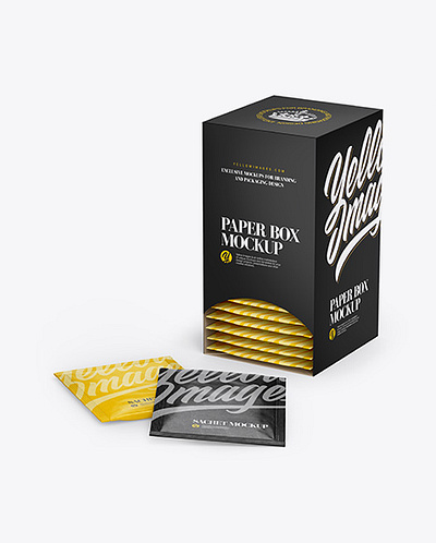 Free Download PSD Matte Box W/ Kraft Sachets Mockup branding mockup mockup kit