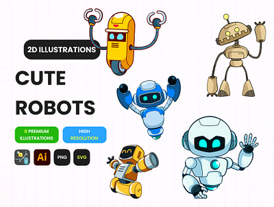 🤖 8 Cute Robot Illustrations from Pixel Craft | AI Illustration adorable robots app design app ui design design figma design mobile app mobile app design ui ui app design unique illustrations