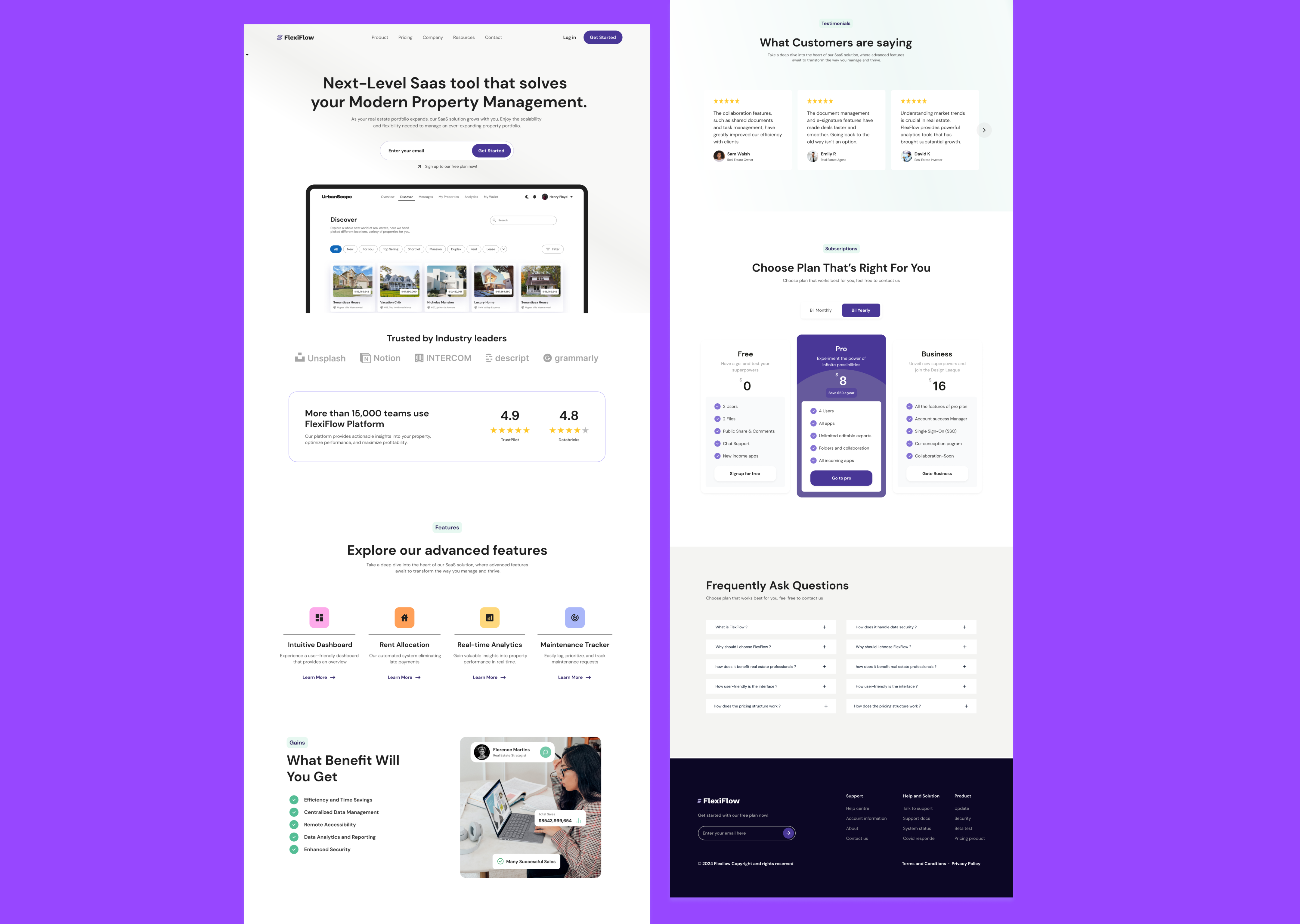 FlexFlow SAAS Landing Page UI Design landing page saas ui uiux uiuxdesign webdesign