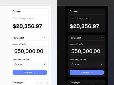 Fintech - Right Sidebar Details bank card deposit earnings fintech sidebar ui