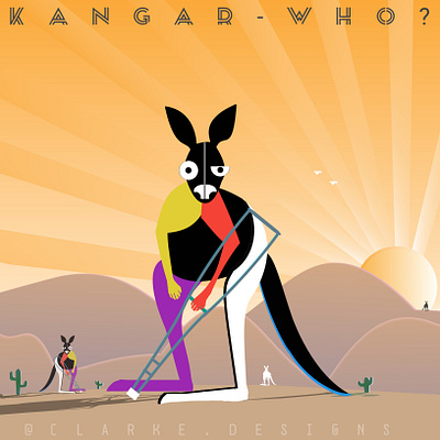 Kangar-who? animal animation brand branding cartoon character cover art desert funny graphic design illustration kangaroo logo logo designer mountains nature poster design vector