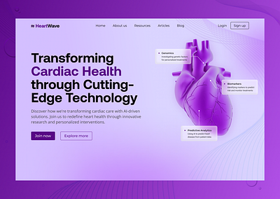 HeartWave: Modern AI Medical Website Landing Page ai artificial intelligence cardiology design inspiration designdaily digital design dribbble health tech healthcare hearthealth innovative landing page medical landing page modern landing page new modern design popular technology ui ui inspiration uiux