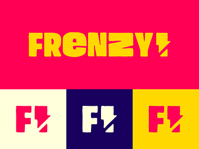 FRENZY! Logo with small version / color variations bold logo bolt logo brand design branding burger logo daring logo energetic logo fast food logo lightning logo logo red logo