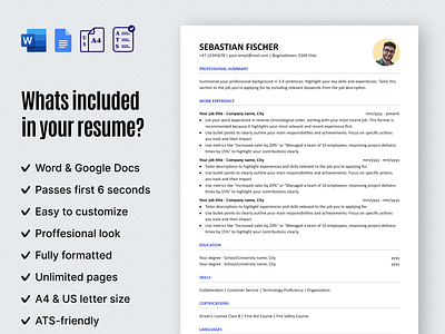 1-Column standard resume - designed for all professionals 2 columnresume 2column application career creative cv donwload downloadresume job jobapplication modern proffesional resume resumetemplate student template