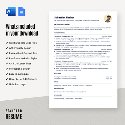 ATS-Friendly Resume Template for All Professionals 2 columnresume 2column application career creative cv donwload downloadresume job jobapplication modern proffesional resume resumetemplate student template