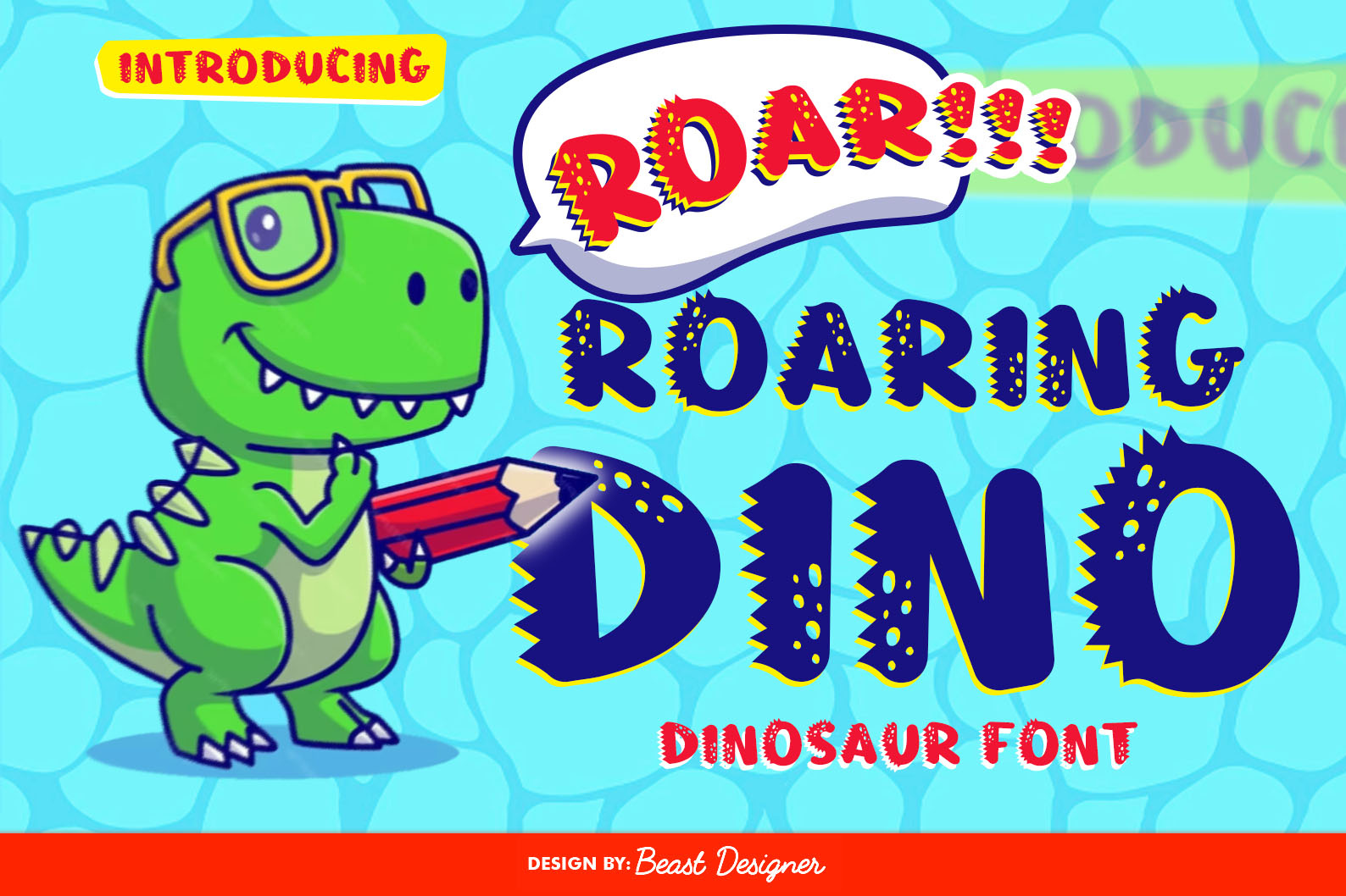 Roaring Dino Font - Dinosaur Font by Beast Designer childlike decorative dinosaur font