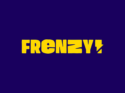 FRENZY! Logo / color variation blue logo bold typography bolt logo branding burger logo experimental fast food fast food logo frenzy lightning logo logo wordmark yellow logo